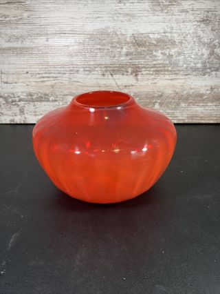 Vintage Orange With Blue Art Glass Vase Optic Design Signed Jen 97