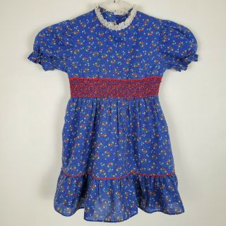 Vintage Sears Girls Blue Floral Prairie Hippy Dress Size 5 Made Usa