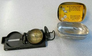 Vintage Kiffe Military Engineer Lensatic Compass Green Floating Glow In Dark