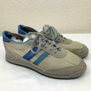 Vintage 70s Trax Gray Blue Striped Tennis Athletic Shoes Sneakers Size 7.  5 Usa