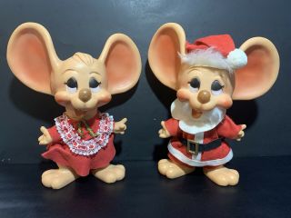 2 Vtg Huron Products Big Ear Mouse Mr & Mrs Santa Claus Banks Christmas Mice