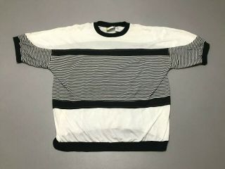 Vintage 80s Blank Striped Black & White Color Blocking T - Shirt Adult Size M/l