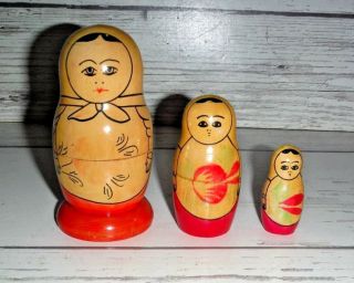 Vintage Nesting Dolls Set Of 3 Russion Ussr Marked Ladies