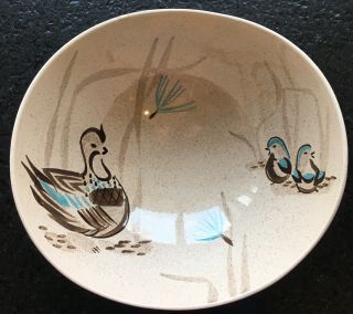 Vintage Red Wing " Bob White " Large Serving Salad Bowl With Quail Birds 12 "