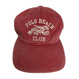 Vintage Polo Ralph Lauren Beach Club Strapback Hat Cap Faded Red Lobster Rare