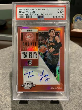 2018 - 19 Panini Optic Contenders Trae Young Rookie Ticket Auto /99 Rc Psa 9