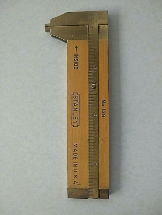 Vintage Stanley No.  136 Wood & Brass Caliper Ruler 4 Inch (jwt - 26)
