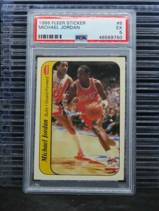 1986 - 87 Fleer Michael Jordan Sticker Rookie Card Rc 8 Psa 5 Bulls R22