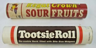 Vintage Tootsie Roll & Regal Crown Sour Fruits Re - Usable Coin Banks (1970 