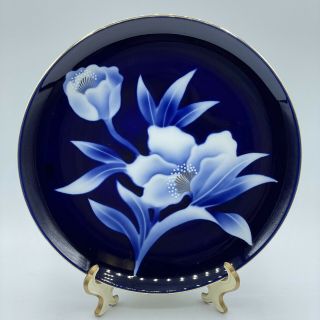 Vintage Japanese Arita Ware Cabinet Plate Unsigned Fukagawa Cobalt Blue White