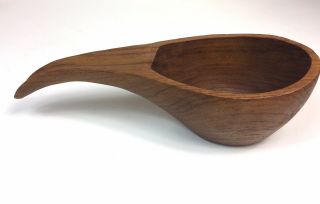 Mid Century Teak Wood Food Scoop Long Handled Bowl Vintage Hand Carved 3 " High