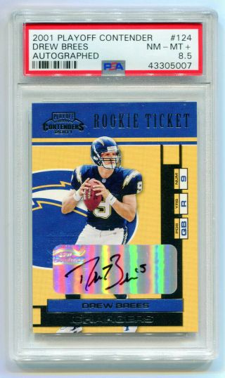 Drew Brees 2001 Playoff Contenders Rookie Ticket Rc Auto Sp /500 Psa 8.  5 Nm - Mt,