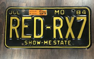 Vintage Vehicle Missouri Vanity License Plate 1984 Red - Rx7 Mazda Rx7 Black Gold