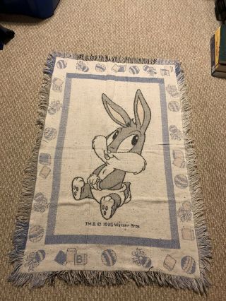 Vintage Bugs Bunny Looney Tunes Toons Baby Blanket Throw 1995