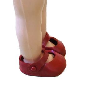 Vintage Vogue Ginny Doll Shoes Red Squishy Vinyl Side Button 1950s Usa Made