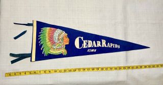 Vintage Cedar Rapids Iowa Indian Chief Headdress Pennant Felt 1950 