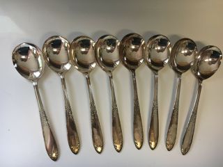 8 Vintage National Silver 1951 King Edward Silverplate Bouillon Spoons Round