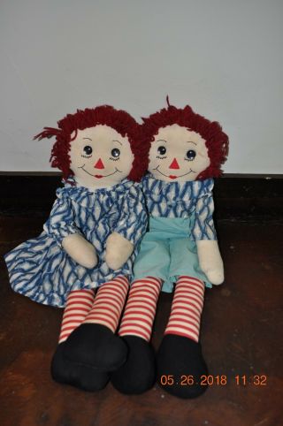 Vintage Antique Handmade 26 Inch Raggedy Ann And Andy Dolls