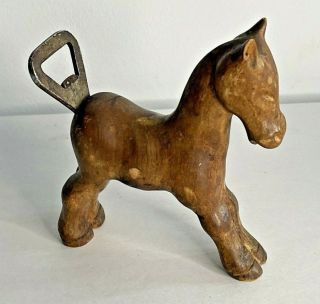 Antique Or Vintage Carved Wooden Horse Handled Bottle Opener