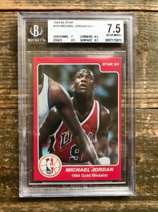 1984 - 85 Star Michael Jordan Olympic Rc 195 Bgs 7.  5 Nrmt Full Left Edge Bag Pull