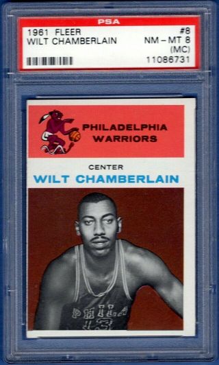 1961 Fleer Basketball 8 Wilt Chamberlain Rc Rookie Psa Nmmt 8 Mc Card