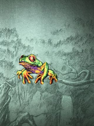 Vtg 90s Rainforest All Over Print Graphic T Shirt Frogs Birds Save Jungle Men Xl 2