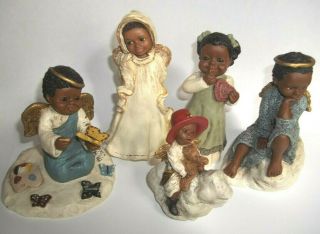 5 Vintage Martha Holcombe Figurines Angels Charity Mequela Angel Uriel