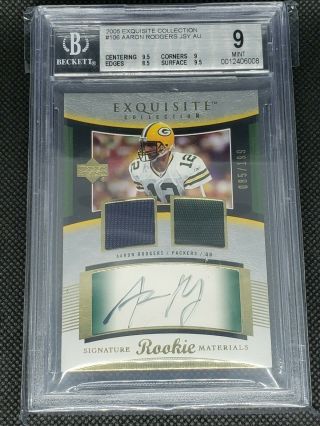 2005 Ud Exquisite Aaron Rodgers Rpa Rc Rookie Jersey Patch /199 Bgs 9.  Auto 8