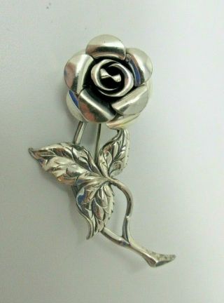 Beau Sterling Silver Rose Flower Brooch Pin Euc Vintage Signed