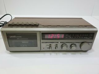 Vintage Sears Am Fm Cassette Clock Radio Tape Player Alarm Wood Grain