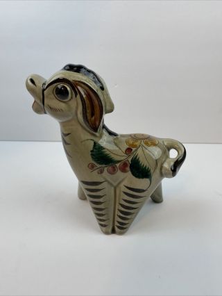 Vintage Mexican Folk Art Tonala Pottery Hand Painted Donkey Calf Signed Noe Suro