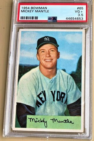 1954 Bowman 65 Mickey Mantle Yankees Psa 3.  5 - Vg,