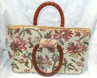 Vintage Jr Florida Usa Tapestry Hand Bag Purse Lucite Handles Julius Resnick