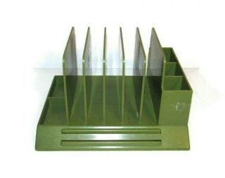 Max Klein Vintage Plastic Green Desk Table Letter Office Pen Organizer