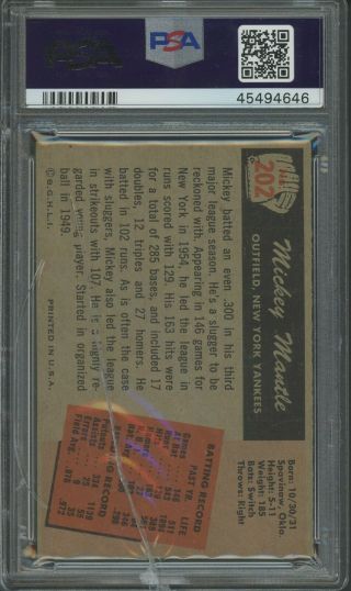 1955 Bowman 202 Mickey Mantle Yankees HOF PSA 5.  5 EX,  