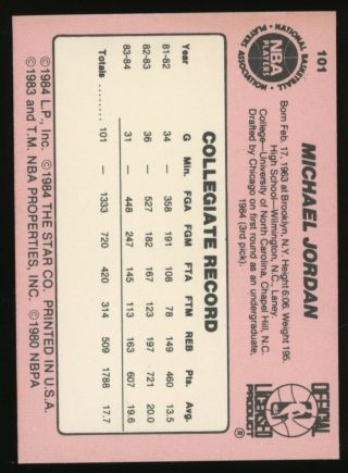 1985 Star Basketball 101 Michael Jordan Chicago Bulls RC HOF 