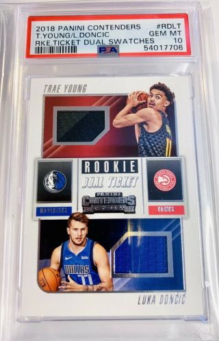 2018 - 19 Contenders Luka Doncic Trae Young Patch Dual Rc Ticket Psa 10 Gem