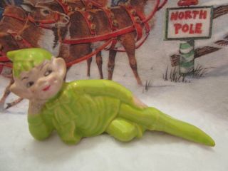 Vintage Gilner Light Green Pottery Elf/pixie Smiling Laying On Side Figurine