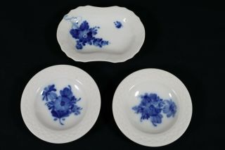 3 Vintage Royal Copenhagen Blue Flower Butter Pats Fine Porcelain Dishes Exc