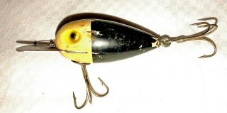 Heddon Dizzy Diver Wooden Lure Vintage Black And White With Stainless Steel Bill