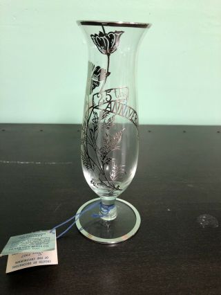 25th Anniversary Bud Vase Sterling Silver Overlay On Crystal Vintage Floral•tag