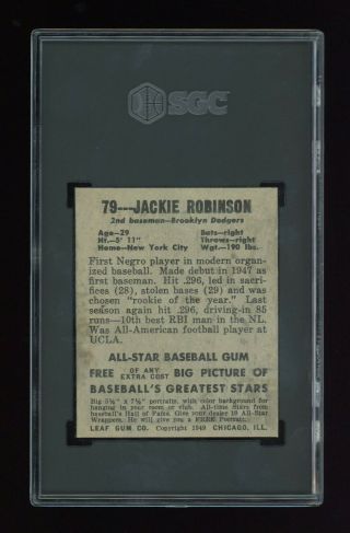 1948 Leaf 79 Jackie Robinson Rookie SGC Graded Authentic 4 SHARP CORNERS 2