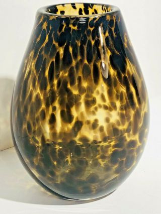 Vintage Hand Blown Murano Leopard Spotted Art Glass 8” Vase Copper Aventurine