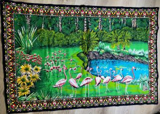 Vintage Cotton Pink Flamingos Tapestry Wall Hanging 38x 58 Atc Ny Made In Turkey