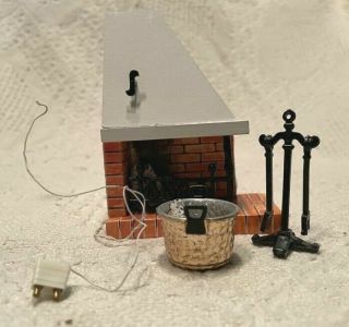 Vintage Lundby Dollhouse Fireplace Accessories Wood Bucket Logs Tools Box Sweden