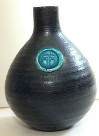 Vintage Omc Otagiri Mercantile Co.  Bud Vase Black W/ Faces Mcm - 4 "