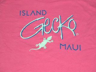 Vtg 80s Gecko Hawaii Graphic Print Pink T Shirt L Island Maui Beach Surf Surfer
