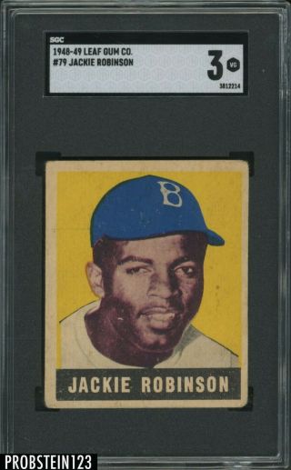 1948 - 49 Leaf 79 Jackie Robinson Rc Rookie Hof Sgc 3 Vg " Iconic Card "