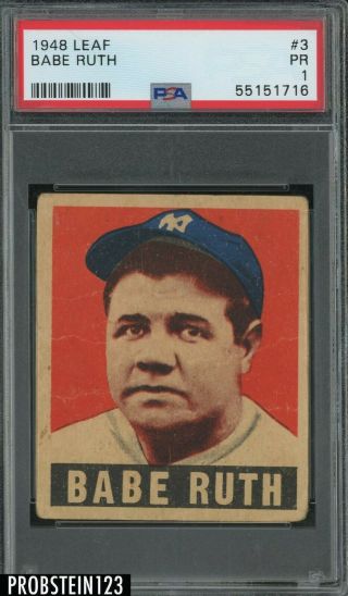1948 Leaf 3 Babe Ruth York Yankees Hof Psa 1 Poor " Rare "
