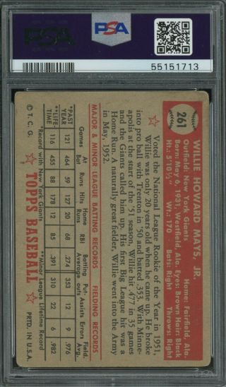 1952 Topps 261 Willie Mays York Giants HOF PSA 2 Good 
